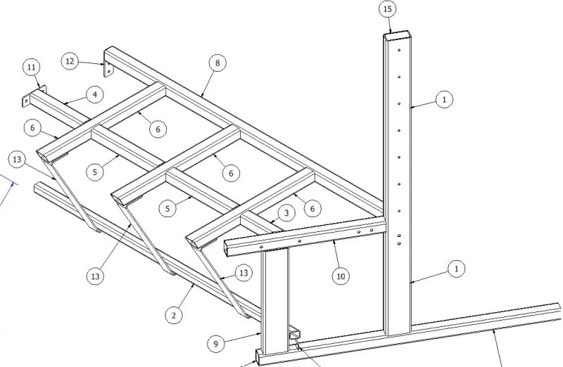 CAD detail view of the bench terrace steel frame and upright support.